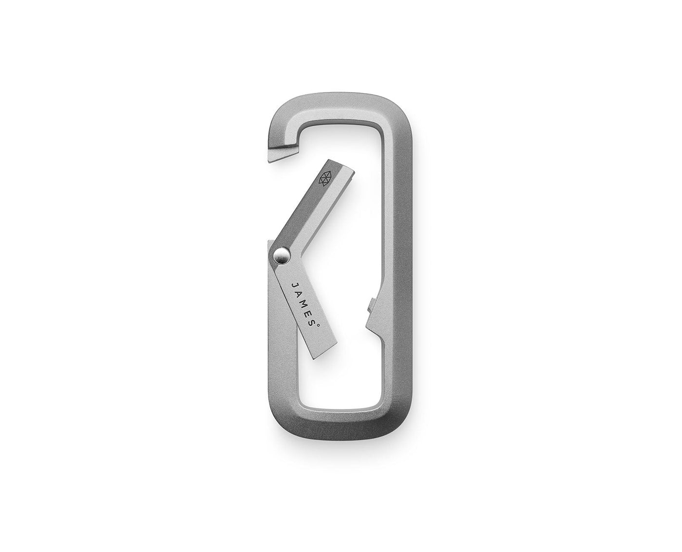 The exact Madison titanium carabiner with its diagonal gate open