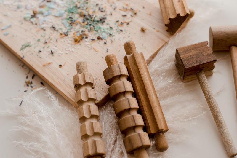 Wooden Play Dough Kit | Acacia & Rubber Wood | 9 Rollers & Tools