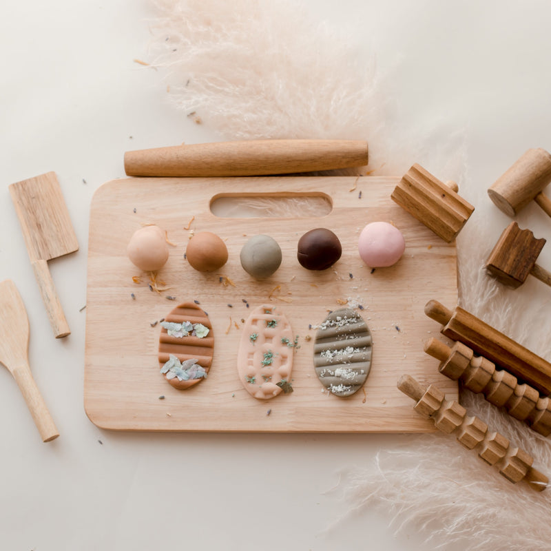 Wooden Play Dough Kit | Acacia & Rubber Wood | 9 Rollers & Tools