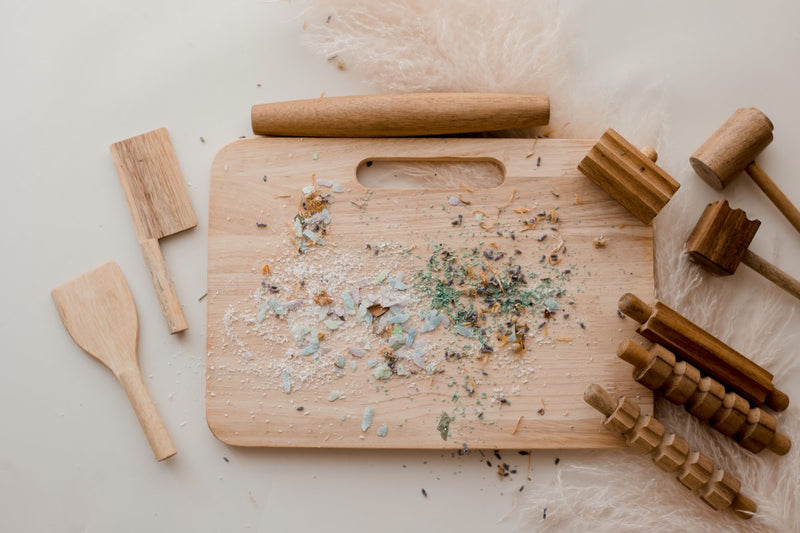 Wooden Play Dough Kit | Acacia & Rubber Wood | 9 Rollers & Tools