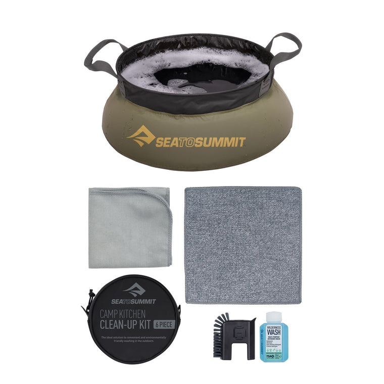 Camp Kitchen Clean Up Kit | 6-Piece Set | 10L Collapsible Basin