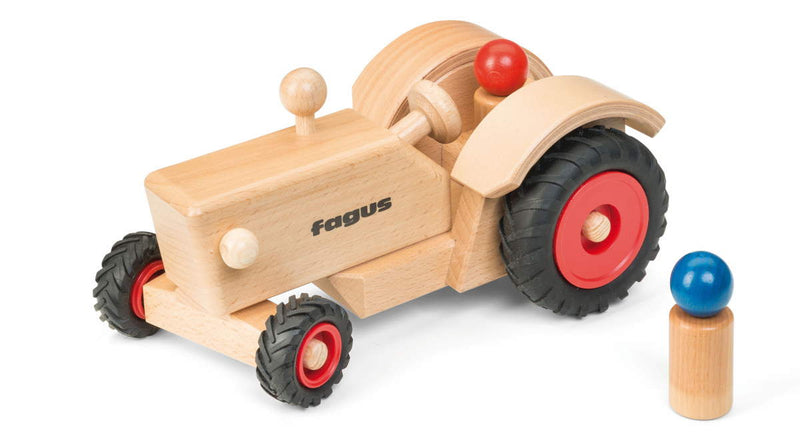 Fagus Steerable Wooden Tractor | 2 Figures | 9.4 Inches