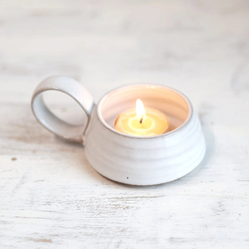 Wheel-Thrown Tea Light Holder | Stoneware | White, Cream, or Black