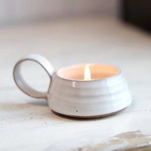 Wheel-Thrown Tea Light Holder | Stoneware | White, Cream, or Black