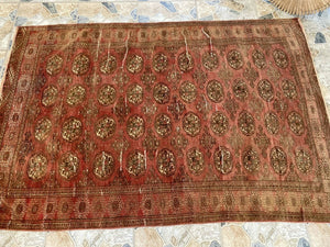 Vintage Turkoman Bukhara Wool Rug | 4'7" × 6'9" — Hand-Knotted c. 1950s
