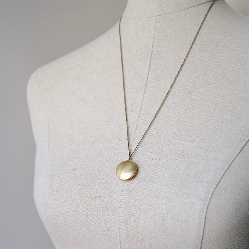 Round Locket Necklace | Brushed Brass