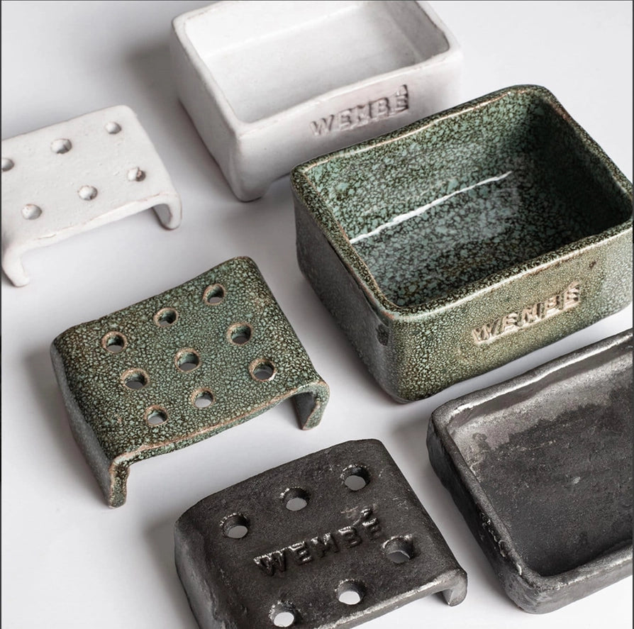 Handmade Terracotta Soap Dish | Paraguay Clay | Green Moss, Glacial White, or Gunmetal