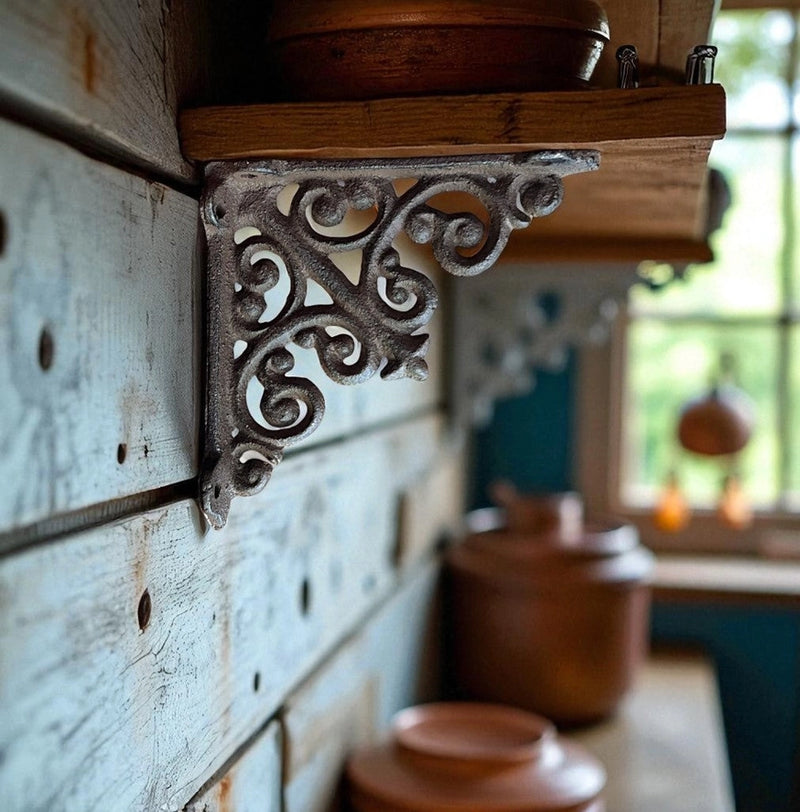 Cast Iron Shelf Bracket | Vintage Scroll — Antique Finish