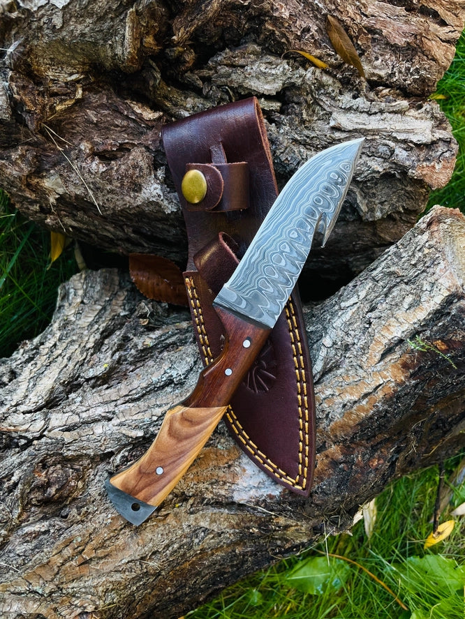 Handmade | Damascus Steel Guthook Skinning Knife | 4" Blade