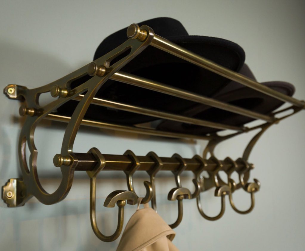 Brass Train-Style Wall Coat Rack | 8 Hooks