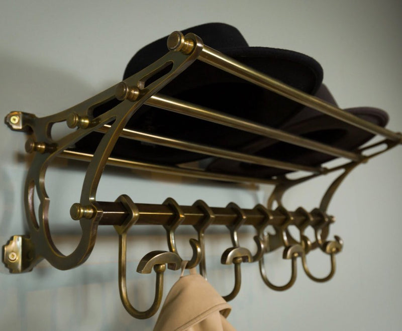 Brass Train-Style Wall Coat Rack | 8 Hooks