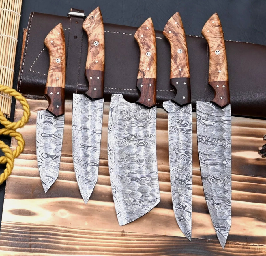 Handmade | Damascus Steel Kitchen Knife Set | 5 Piece