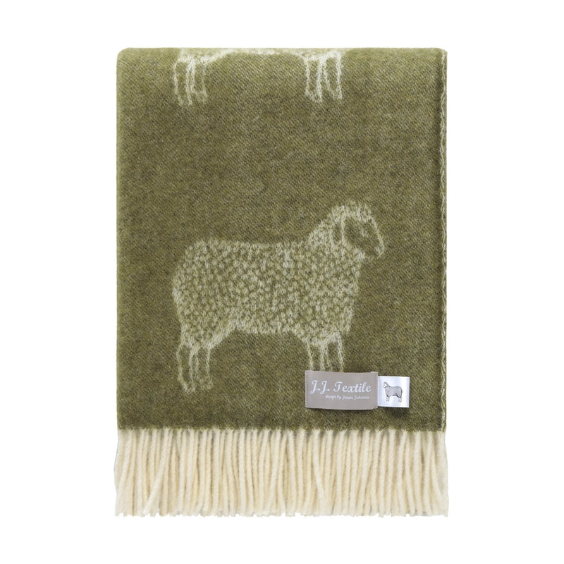 Sheep Mossy Green Pure Wool Throw | 51" x 75"