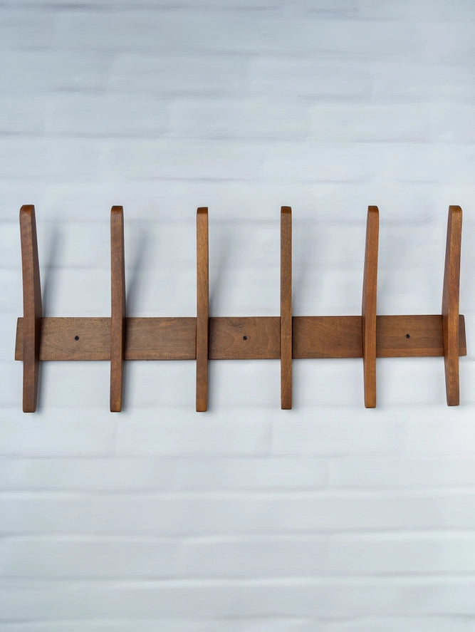 Mid-Century Wood Wall Rack | 5-Peg | 26.5"