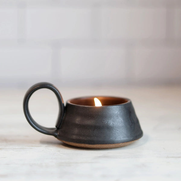Wheel-thrown stoneware tea light holder — white, cream, or black