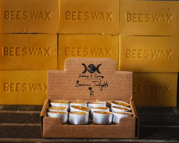 Waxing & Raining beeswax tealight candles — box of 24