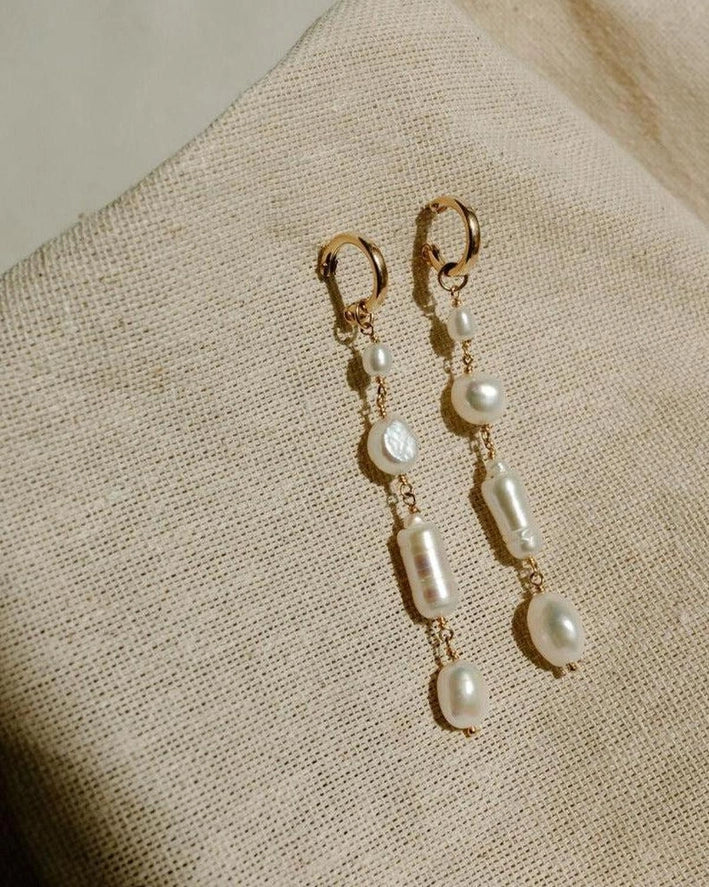 Pearl Hoop Drop Earrings | Gold Fill or Sterling Silver