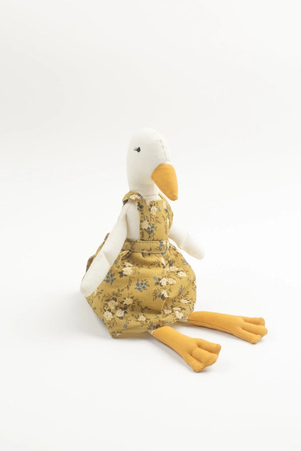 Birdie Softie Duck Doll — 14-inch cotton doll with linen dress and stitched details