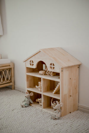 Classic Wooden Dollhouse | 3-Story | Rubberwood | 46.5 × 19 × 50 cm