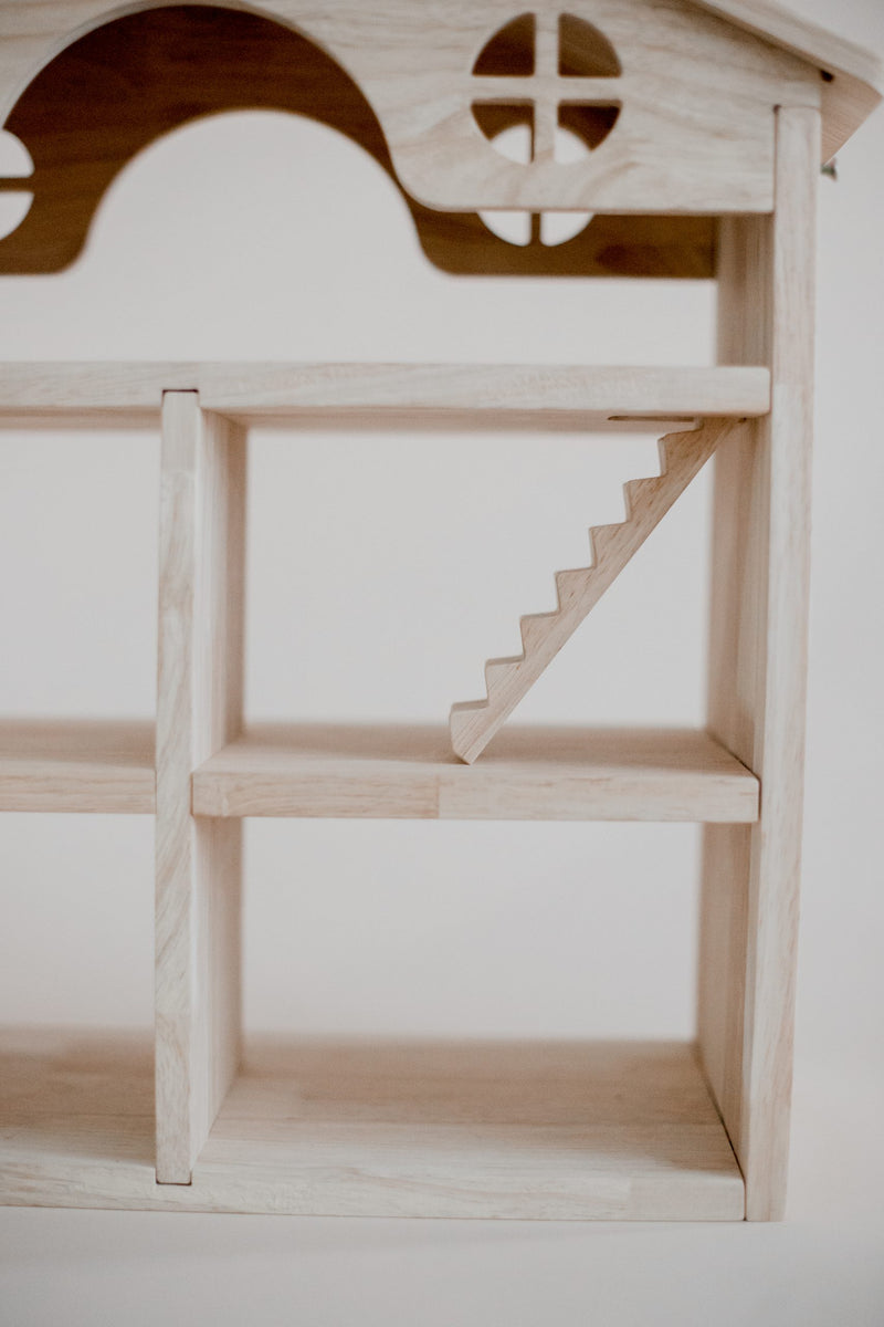 Classic Wooden Dollhouse | 3-Story | Rubberwood | 46.5 × 19 × 50 cm