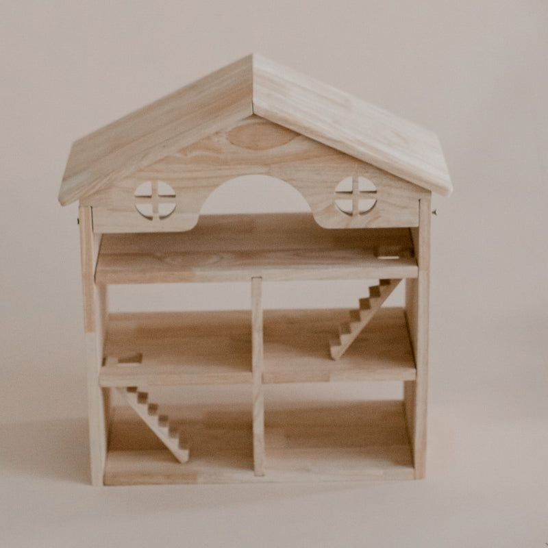 Classic Wooden Dollhouse | 3-Story | Rubberwood | 46.5 × 19 × 50 cm