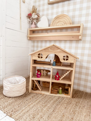 Classic Wooden Dollhouse | 3-Story | Rubberwood | 46.5 × 19 × 50 cm