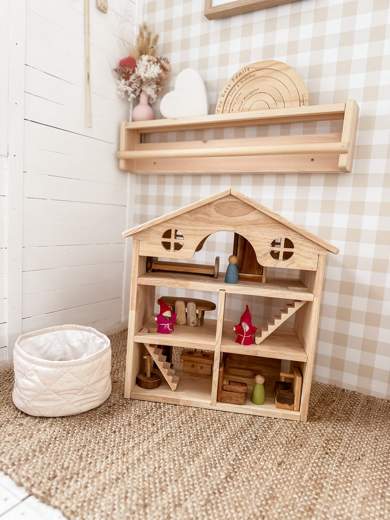 Classic Wooden Dollhouse | 3-Story | Rubberwood | 46.5 × 19 × 50 cm
