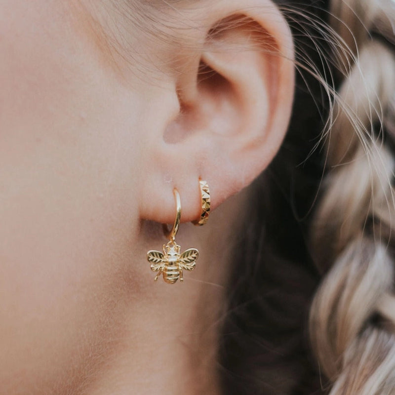 Honey Bee Huggie Hoop Earrings | Gold Vermeil