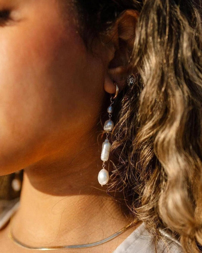 Pearl Hoop Drop Earrings | Gold Fill or Sterling Silver