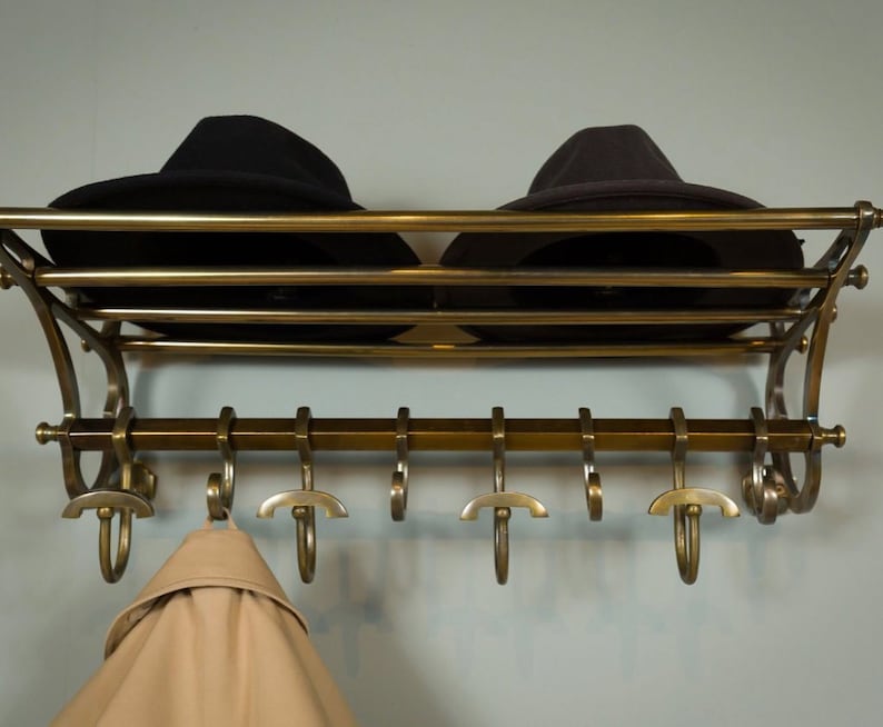 Brass Train-Style Wall Coat Rack | 8 Hooks