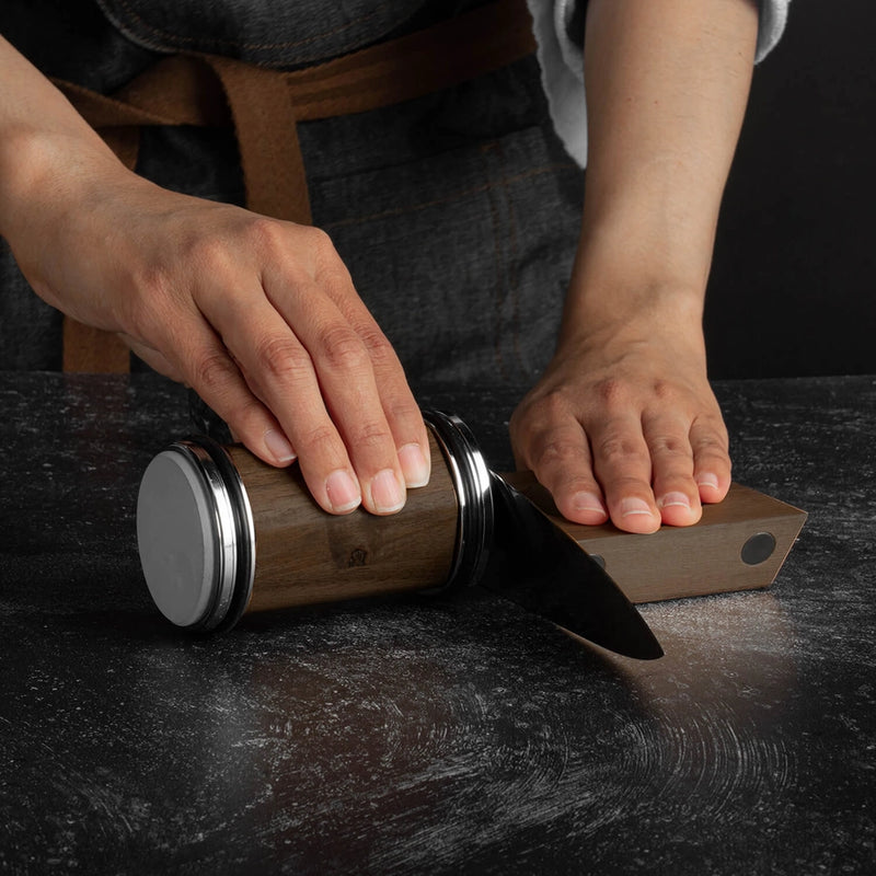 Tumbler Rolling Sharpener | Rolling Knife Sharpener | Magnetic Wooden Base