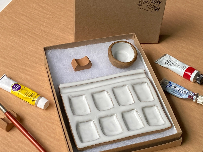 Ceramic Watercolor Palette | 8-Well, Handmade in Michigan | 5" × 4"