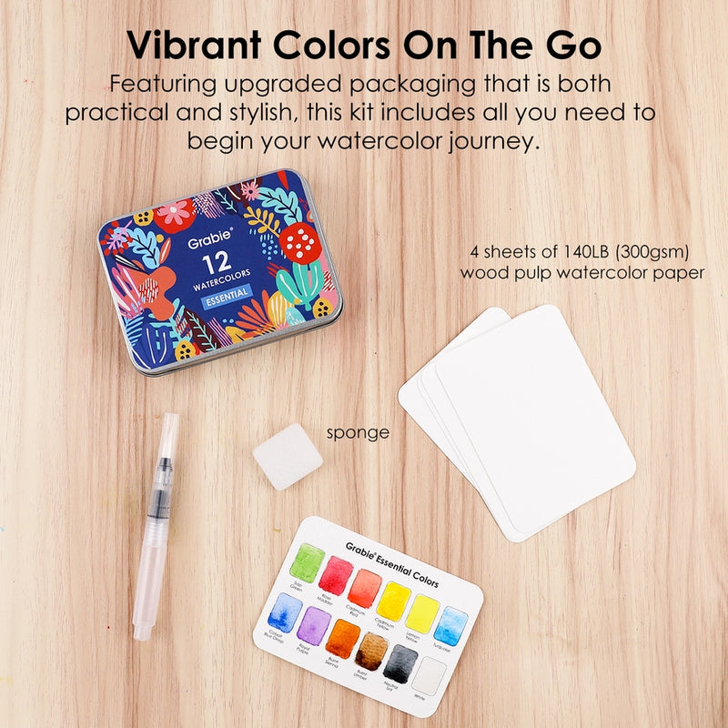 Watercolor Pocket Set | 12 Essential Colors with Brush