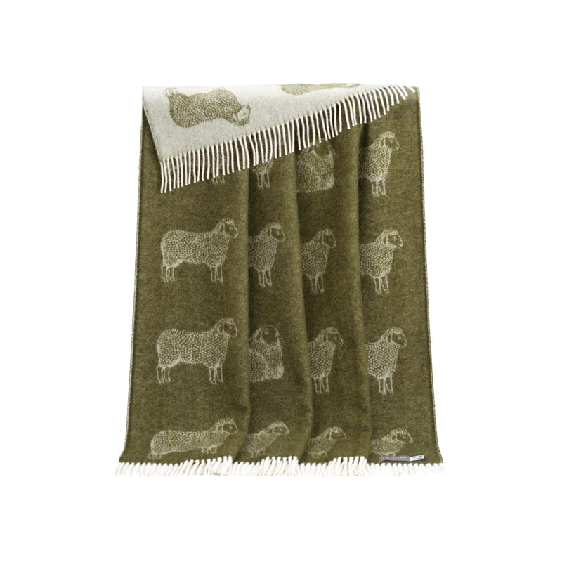 Sheep Mossy Green Pure Wool Throw | 51" x 75"