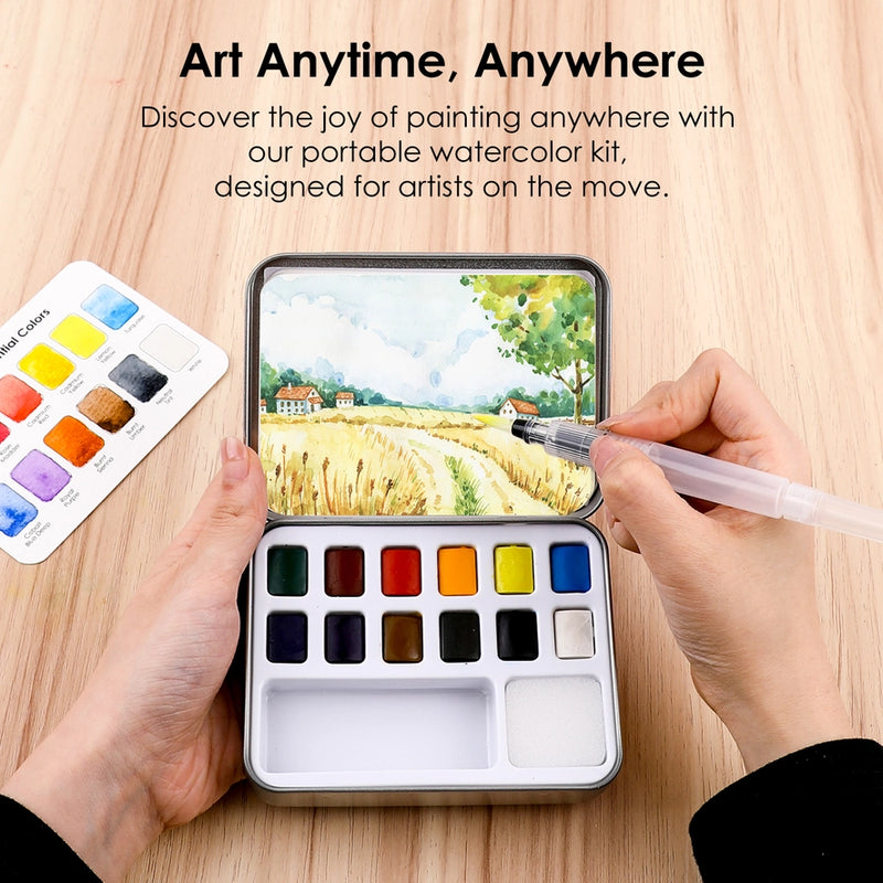 Watercolor Pocket Set | 12 Essential Colors with Brush