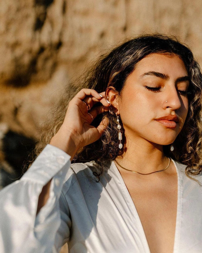 Pearl Hoop Drop Earrings | Gold Fill or Sterling Silver