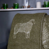 Sheep Mossy Green Pure Wool Throw | 51" x 75"