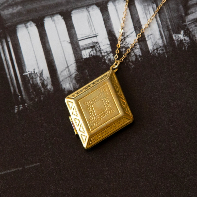Deadstock Brass Diamond Locket Necklace | 18" Gold Vermeil Chain
