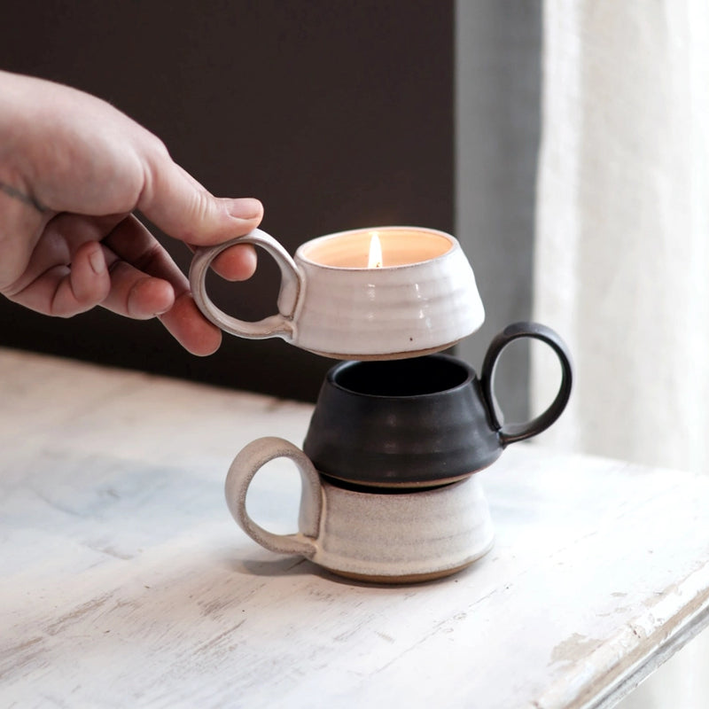 Wheel-Thrown Tea Light Holder | Stoneware | White, Cream, or Black