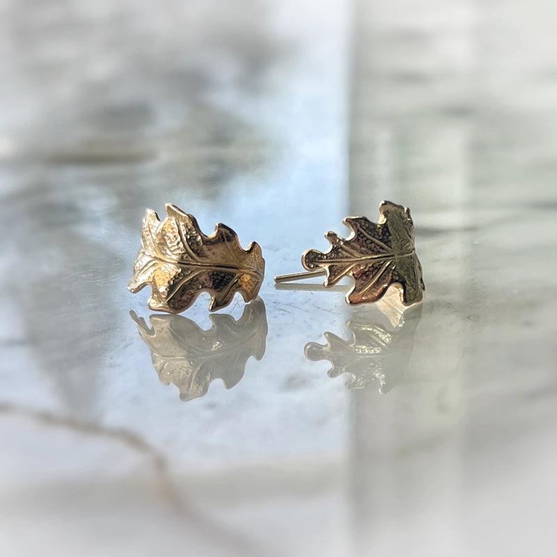 Handmade Oak Leaf Hoop Earrings | Solid Brass
