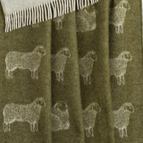 Sheep Mossy Green Pure Wool Throw | 51" x 75"