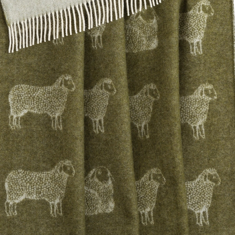 Sheep Mossy Green Pure Wool Throw | 51" x 75"
