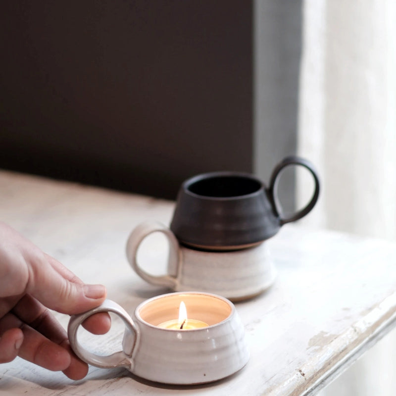 Wheel-Thrown Tea Light Holder | Stoneware | White, Cream, or Black