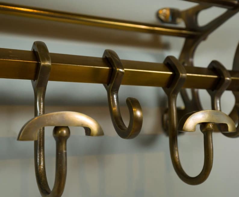 Brass Train-Style Wall Coat Rack | 8 Hooks