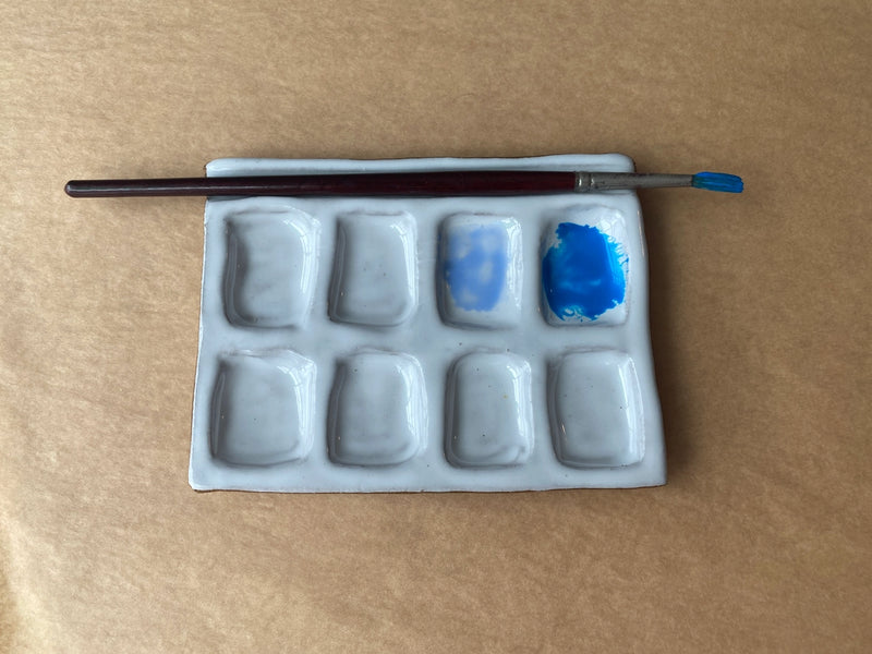 Ceramic Watercolor Palette | 8-Well, Handmade in Michigan | 5" × 4"