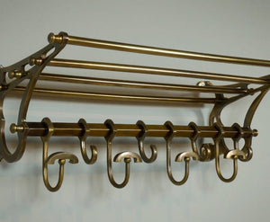 Brass Train-Style Wall Coat Rack | 8 Hooks