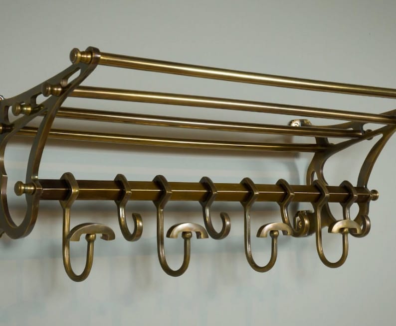 Brass Train-Style Wall Coat Rack | 8 Hooks