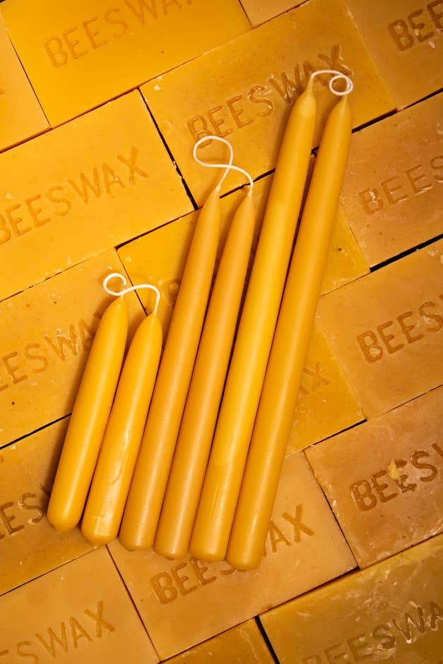 Hand-Dipped Beeswax Candlesticks (Pair)