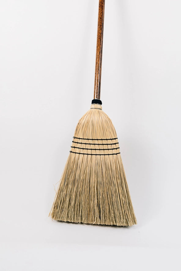 The Everyday Broom — handwoven by Amish makers from natural broom corn with solid oak handle
