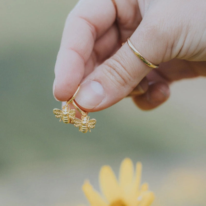 Honey Bee Huggie Hoop Earrings | Gold Vermeil